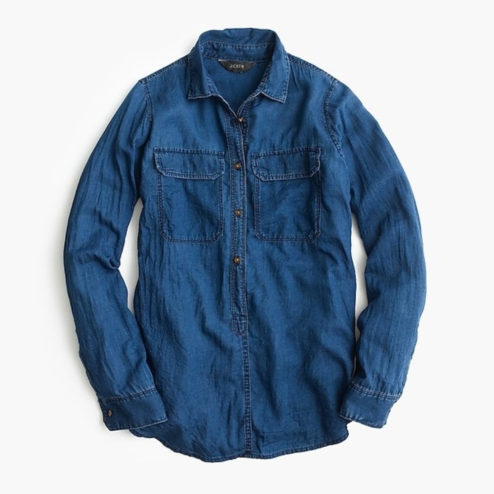 J. Crew Indigo Gauze Popover Shirt - Size 2 Petite